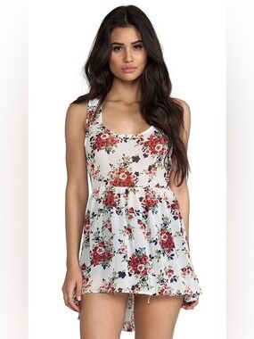 Lucca Couture Floral Mini Dress Size M White Red Green Sleeveless Summer